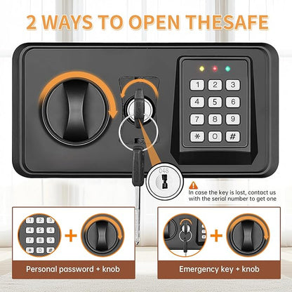 5.0 Cub Large Home Safes Fireproof Wterproof, Anti-theft Fireproof Safe with Programmable Keypad, Spare Keys and Alarm Systerm, Digital Home Security Safe Box for Document Money Medicines