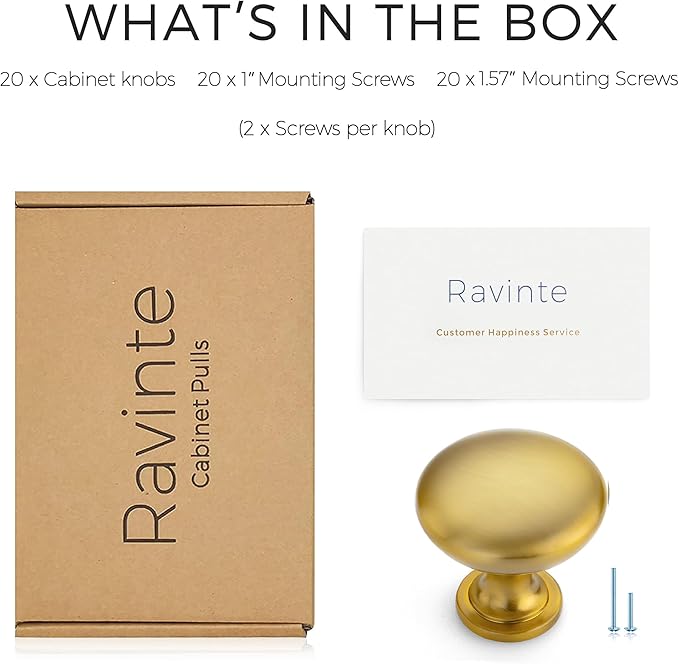Ravinte 20 Pack Gold Round Zinc Cabinet Brass Knobs for Kitchen Bathroom Closet Dresser Cabinets