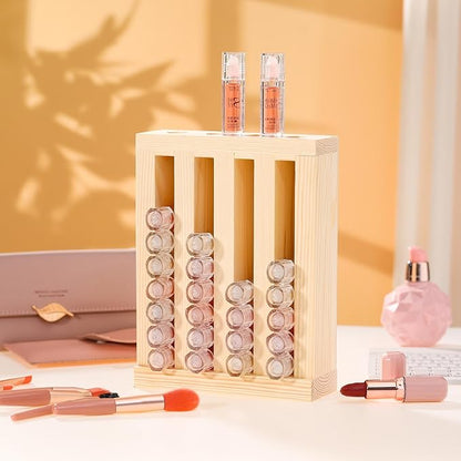 1 Pcs Wooden Lipsticks Holder 0.7 inch Lip Balm Tube Holder Lip Gloss Organizer Display Wood Lipsticks Tube Tower Organizer for Market Craft Booth Room Display (4 Slot)