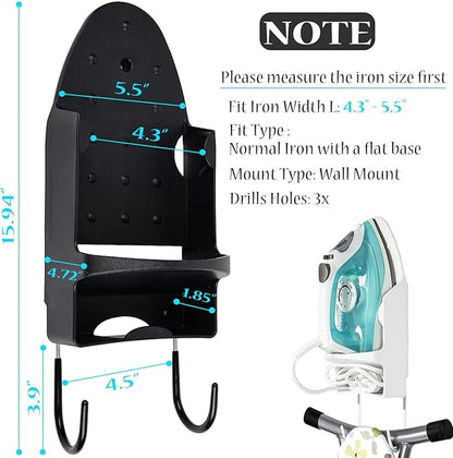 Ironing Board Hanger Wall Mount Electric Iron Holder Ironing Board Rack Household Bathroom Shelf - for Max 5 inch Width - Black
