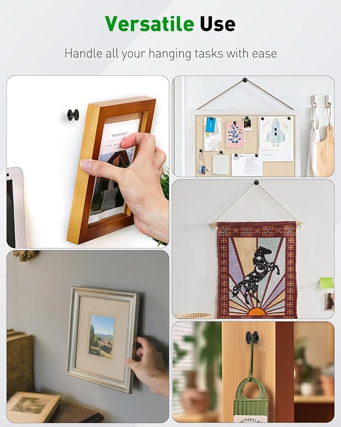 Uniclife 40 Pcs Thumb Tacks, Double Headed Picture Hangers, 4 Size Push Pins for Wall, Picture Hanging Nails, Long Wall Hooks for Pictures Photo Frame Tapestry and Decor, Black