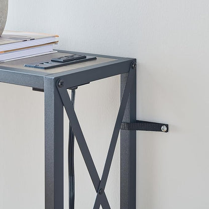 70" Sofa Tables Narrow Long, Behind Couch Table with Oulets & USB Ports, Industrial Long Skinny Stand for Entryway,Hallway, Living Room, Bedroom 7.9" D x 70" W x 30.3" H