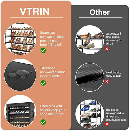 VTRIN Shoe Rack with Cover, 7 Tier Shoe Organizer Storage for 35-40 Pairs Shoes and Boots Large Capacity Tall Shoe Shelf with 8 Pockets Free Standing Shoe Rack for Closet, Entryway, Garage