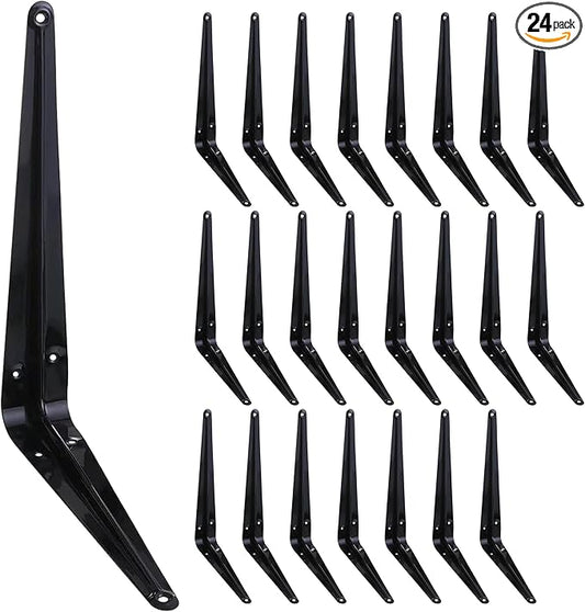 ELSKER&HOME 24 Pack Shelf Brackets 10 Inch, Floating Shelf Bracket for Wood, Black Metal L Bracket for Shelves Support, Wall Mount Corner Brace
