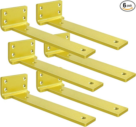 Floating Shelf Brackets 12 inch 6 Pack L Brackets for Shelves Gold Metal Heavy Duty Shelf Bracket for DIY Decorative with Mounting Hardware