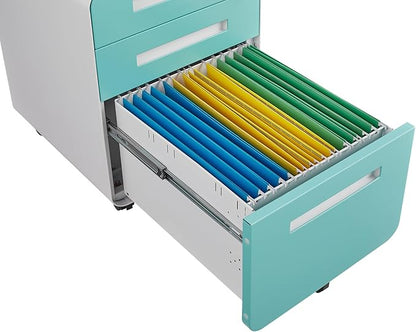 GarveeHome 3 Drawer Mobile File Cabinet with Lock, Under Desk Metal Filing Cabinet for Home Office, Under Desk Storage with 5 Wheels for A4/Letter/Legal Size, Fully Assembled