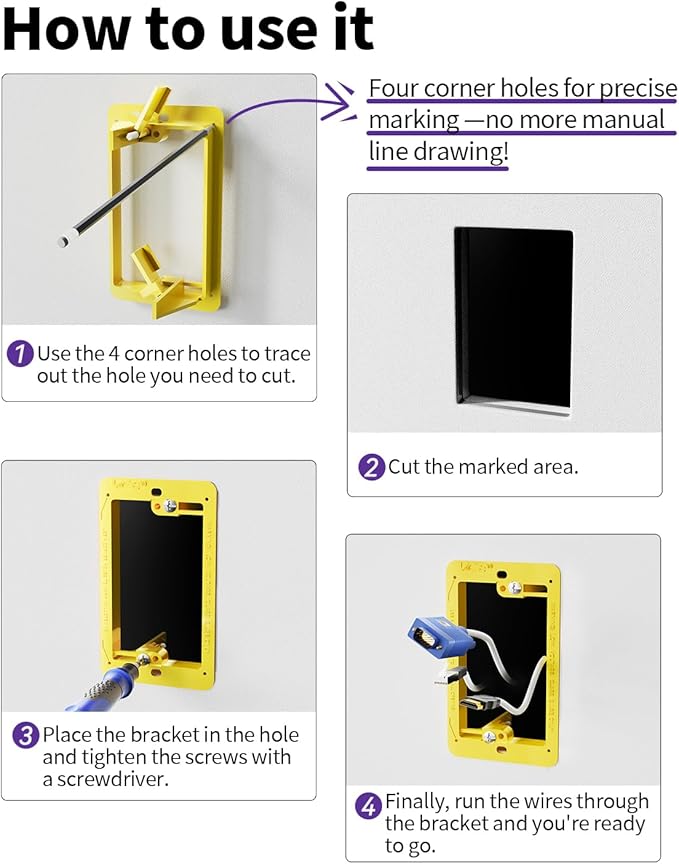 VCE Low Voltage Mounting Bracket (1 Gang, 5 Pack) for Single Gang Wall Plate, Telephone Wires, Network Cables, HDMI, Coaxial, Speaker Cables, Yellow