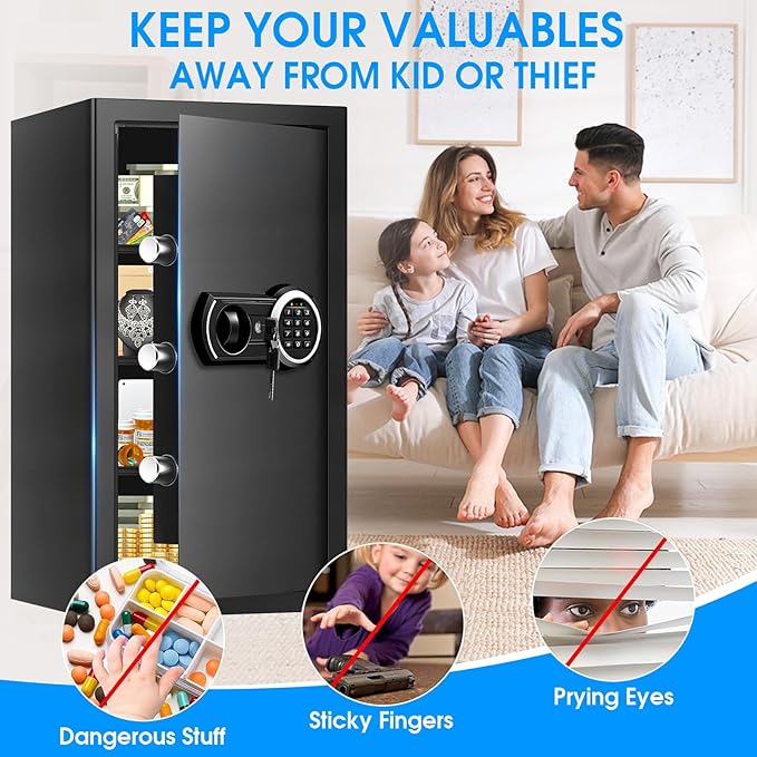 6.0 Cuft Extra Large Fire Safe Box for Home, Document Safe Box Fireproof Waterproof with Combination Keypad, Spare Keys and Removable Shelves, Digital Safes for Home Office Money Valuables