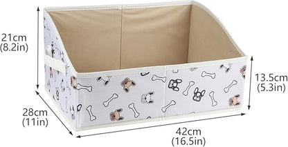 Geyecete Foldable Dog Toy Organizer Boxes - Cloth+Cardboard Trapezoid Storage Box with Handle, Basket for Toys (Beige Dog Head Print)