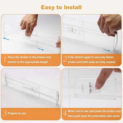 6 Pack Drawer Dividers for Clothes, 4" High 10.6"-16.9" Adjustable Drawer Dividers Expandable Dresser Drawer Organizer, Clear Drawer Separators for Clothes, Underwear, Cosmetic, Kitchen Utensils