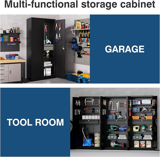 Metal Garage Storage Cabinet with Lock, Tool Cabinet Steel Locking Cabinets File Cabinet with Doors and Shelves,71" Tall Cabinet Lockable Heavy Duty Garage Cabinets and Storage System for Office
