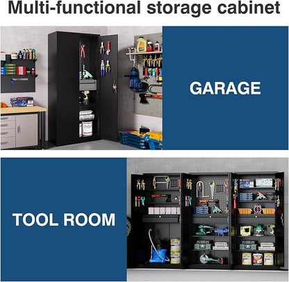 Metal Garage Storage Cabinet with Lock, Tool Cabinet Steel Locking Cabinets File Cabinet with Doors and Shelves,71" Tall Cabinet Lockable Heavy Duty Garage Cabinets and Storage System for Office