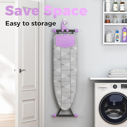KINGBOARD Ironing Board, Compact Iron Board with Silicon Iron Mat, Heat Resistant Cover, 7 Height Adjustable, Foldable Ironing Board Wall Mount Hanger, 13x43 Grey