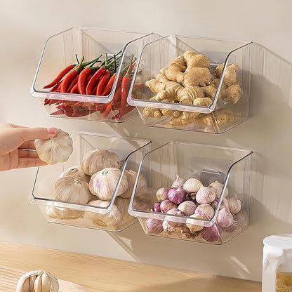 6-Pack Small Clear Storage Baskets, Adhesive Spice Rack Wall Mount for Countertop/Cabinet/Bathroom, Plastic Storage Bins Kitchen Wall Organizer and Storage Shelves, Spice Organizer