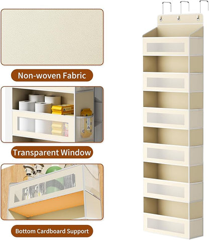 Over The Door Organizer with 6 Large Pockets, Over the Door Storage 12 Side Pockets, Hanging Door Organzier 44 lb Load Behind Door Storage Hanging Shelf for Closet Wall Bathroom Nursery, 6-Tier Beige