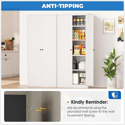 INTERGRAET 63" H Pantry Cabinet, Kitchen Pantry Storage Cabinets with 2 Doors and 4 Shelves, Metal Storage Cabinet,Cupboard for Home,Kitchen,Living Room/Dining, White