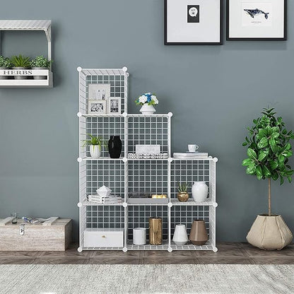 C&AHOME Wire Cube Storage, 9-Cube Organizer Metal, Wire C Grids Storage, Storage Bins Shelf, Modular Bookshelf, Closet Cabinet Ideal for Home, Living Room, Office 36.6”L x 12.4”W x 48.4”H White