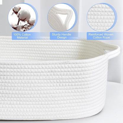 ABenkle Small Storage Basket with Handles, Cotton Rope Woven Dog Cat Toy Bin, Decorative Shelves Closet Organizing for Nursery Laundry Bedroom, 14.2''x 11''x 5.1''