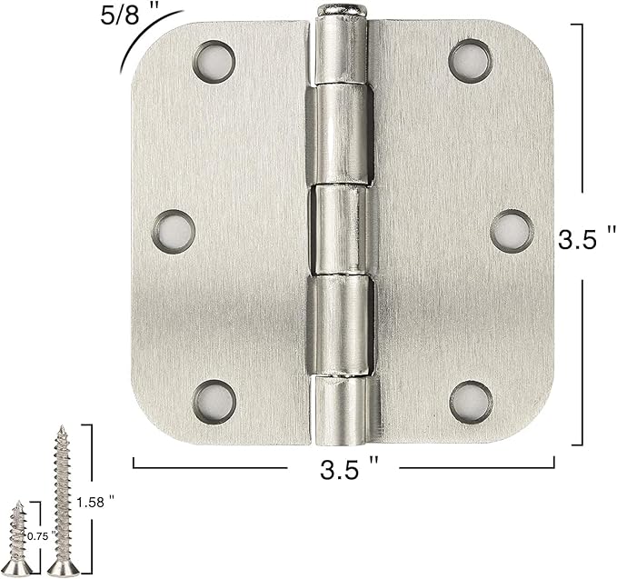 JIW 108 Pack Nickel Door Hinges Brushed Nickel 3-1/2 Interior Satin Nickel 3.5 Inch x 3.5" with 5/8" Radius Corners 3 ½" Silver Bedroom Residential