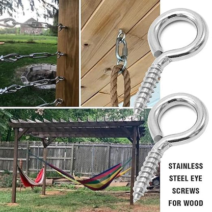 12 Pcs M6 304 Stainless Steel Screw Eye Hooks, 2-1/2 Inches Eyes Screw Hooks,Heavy Duty Screw Eye Bolt,Load Bearing 200LB,Indoor & Outdoor Use