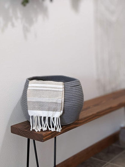 Goodpick Cute Round Cotton Rope Basket Woven Towel Baskets Bathroom Small Dog Toy&Cat Toy Storage Basket for Children Corner Plant Baskets Shelf Indoor, Gray, 10"D x 8.3"H