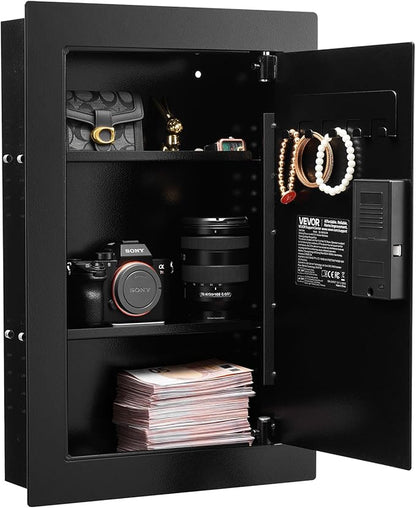 VEVOR Wall Safe, 3-Tier Hidden Wall Safe with Fingerprint, Password, Key & Turning Knob, Q235 Cold-Rolled Steel In-Wall Box with Adjustable Shelves & Key Holders for Money, Jewelry, Passport, Document