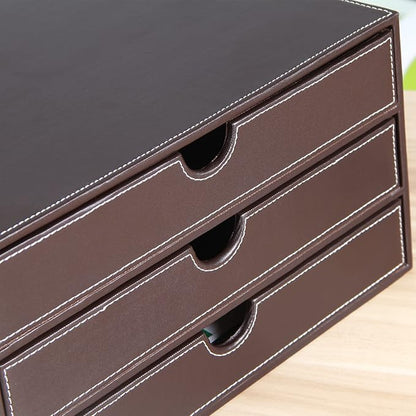 Stackable 3-Drawer Desk Organizer, Executive Office Supplies Desktop Filing A4 File Cabinet/Holder, Leather Storage Box for Document/Paper/Home Decor Accessories (brown)…