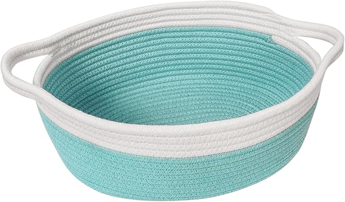 Goodpick Easter Basket Empty to Fill, Small Woven Basket with Handles for Organizing, Baby Dog Toy Laundry Baskets, 12"x 8" x 5", Blue