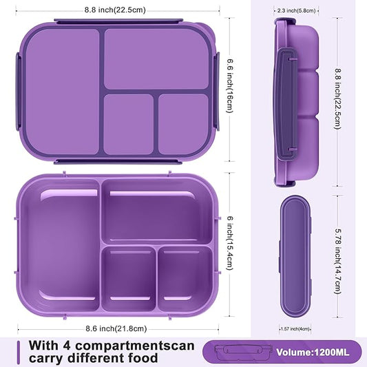 Lunch Box Kids,Bento Box Adult,Leakproof Lunch Containers for Adults/Kids/Toddler,1200ML-4 Compartments bento Lunch box with Utensil,Microwave & Dishwasher & Freezer Safe (Purple)