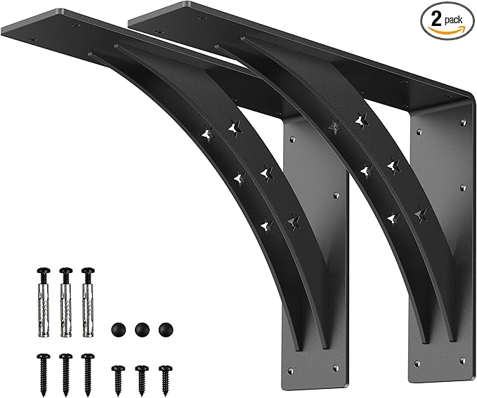 Heavy Duty Shelf Brackets，max Load 900 LBS,Premium Alloy Metal Mantel Brackets , (Set of 2) Fireplace Mantel Brackets - Countertop Support Brackets (Matte Black, 16 inch x 12 inch)