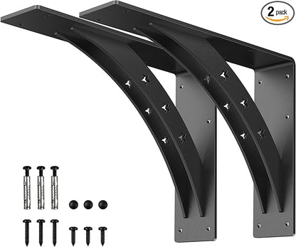 Heavy Duty Shelf Brackets，max Load 900 LBS,Premium Alloy Metal Mantel Brackets , (Set of 2) Fireplace Mantel Brackets - Countertop Support Brackets (Matte Black, 16 inch x 12 inch)