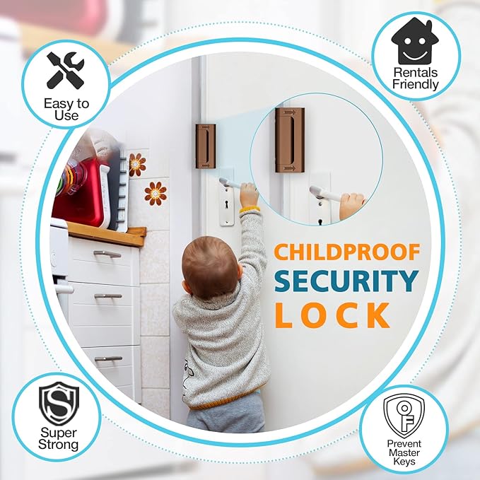 Home Security Door Reinforcement Lock - Upgraded Safety Door Locks Latch Night Bedroom Door Lock Withstand 800 lbs, Child Proof Front Door Lock for Kids Safety Deadbolt Lock Home Improvement Locks