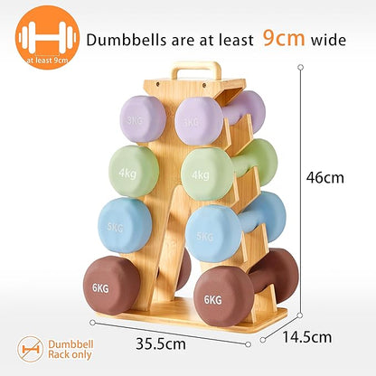 Wooden Dumbbell Rack Stand Gift for Fitness Lovers, Compact A-Frame Weight Holder for 3–7kg Dumbbells, Stylish Space-Saving Organizer for Home Gym (Dumbbell Rack Stand Only)