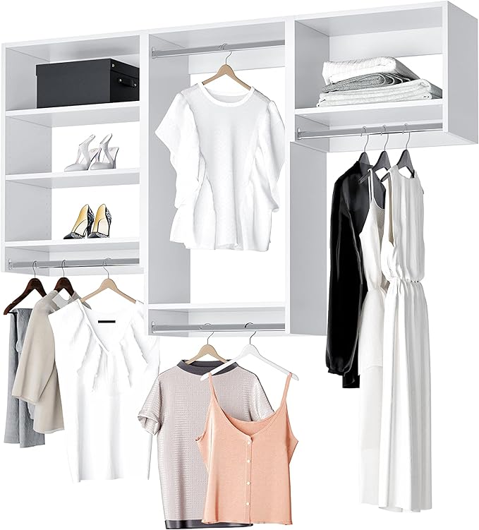 Closet Kit with Hanging Rods - Corner Closet System - Closet Shelves - Closet Organizers and Storage Shelves (White, 66 inches Wide) Closet Shelving
