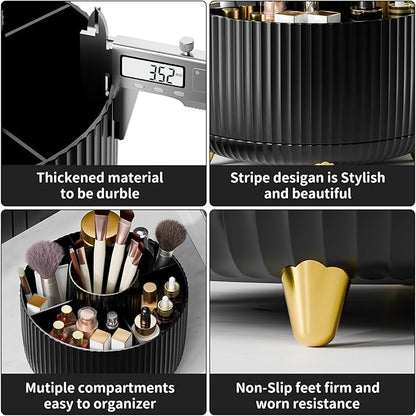 360° Rotate Makeup Brush Holder Organizer, Makeup Organizers Countertop, Makeup organization and Skincare Storage with Gift Box Packing for Vanity, Desktop, Bathroom (Black)