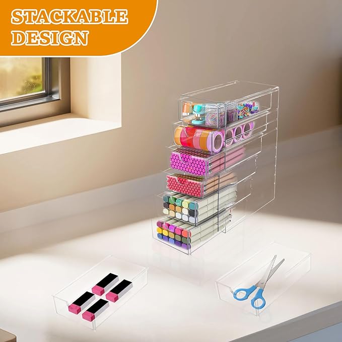 Makeup Organizer, Desk Organizer, Drawer Organizer Makeup Hair Accessories Organizer with 5/6 Sliding Drawers Large Capacity Drawer Storage for Cosmetic Jewelry Pen Stationary (6 layers)