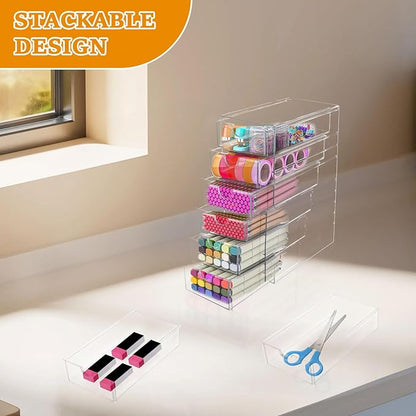 Makeup Organizer, Desk Organizer, Drawer Organizer Makeup Hair Accessories Organizer with 5/6 Sliding Drawers Large Capacity Drawer Storage for Cosmetic Jewelry Pen Stationary (6 layers)
