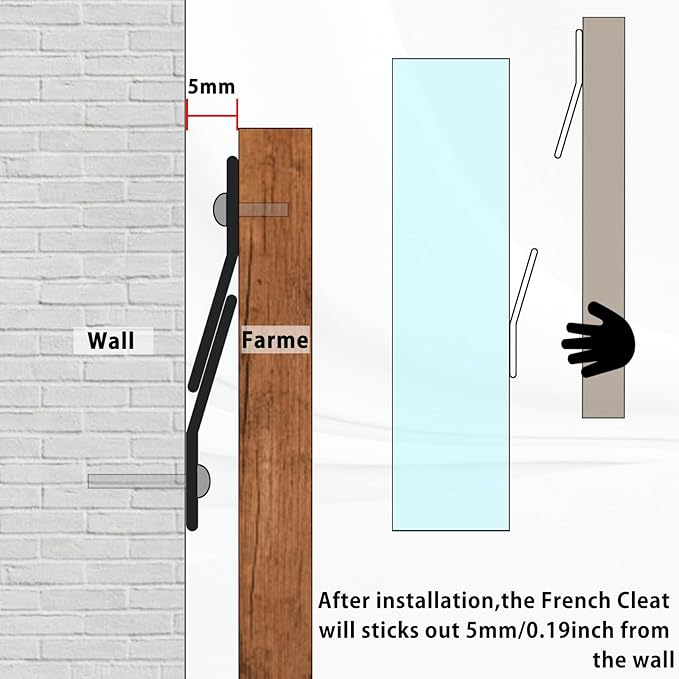 12"-6 Pairs French Cleat Hanger,Z-Hanger Picture Hanging Kit,Wall Mounting Brackets Cleat Picture Hanger Kit Z Bar Clips for Hanger Supports 60 lbs,Z Bar Hanger for Pictures,Mirrors,and Art