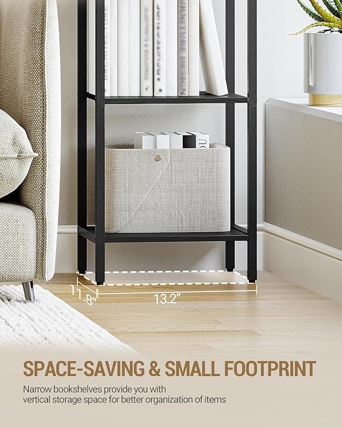 Bookshelf Narrow Bookcase, Tall Storage Rack with Steel Frame, Display Standing Shelf Unit, Skinny Book Shelf for Study Living Room Home Office, Industrial Style, 6-Tier Black BC56004B