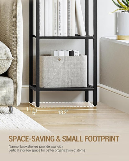 Bookshelf Narrow Bookcase, Tall Storage Rack with Steel Frame, Display Standing Shelf Unit, Skinny Book Shelf for Study Living Room Home Office, Industrial Style, 6-Tier Black BC56004B