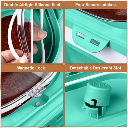 Dog Food Storage Container, 10lb to 13lb Collapsible Dog Cat Food Containers with Airtight Clear Flip-top and Pet Food Scoop, Pet Food Storage Container Bin for Dog Cat Bird Other Pets (Green)