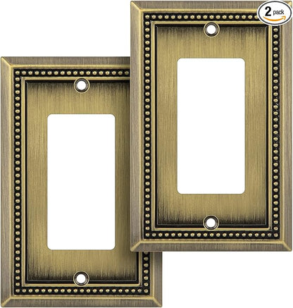 Henne Bery Sunken Pearls Heavy Duty Decorative Wall Plate Switch Plate Outlet Cover (Single Decorator, 2 Pack, Antique Brass)