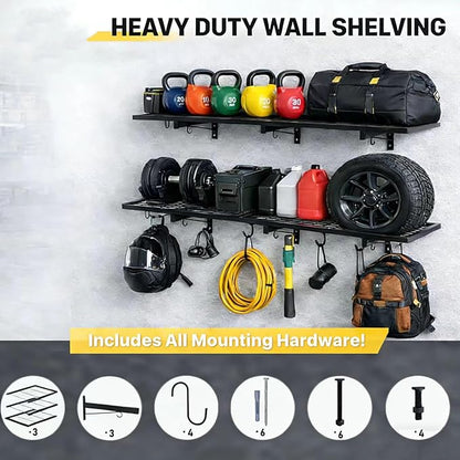 Garage Wall Shelving, 46" × 12" Wall Mounted Floating Shelf, Heavy Duty Shelves 190 LBS Load Capacity, Black Storage Rack for Shop, Shed, Closet, Basement, Laundry Room