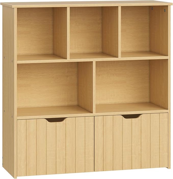 HOOBRO Toy Storage Organizer, Toy Organizers and Storage with 2 Movable Drawers and 5 Cubbies, Kids Bookshelf and Toy Storage for Books or Dolls, Toy Shelf for Playroom, Natural NL88CW01
