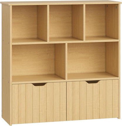 HOOBRO Toy Storage Organizer, Toy Organizers and Storage with 2 Movable Drawers and 5 Cubbies, Kids Bookshelf and Toy Storage for Books or Dolls, Toy Shelf for Playroom, Natural NL88CW01