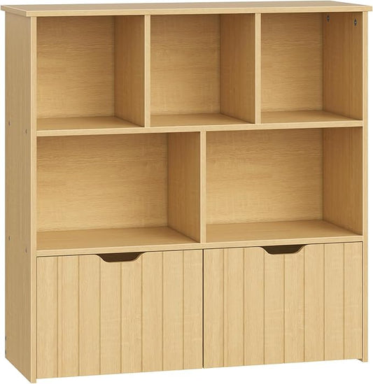 HOOBRO Toy Storage Organizer, Toy Organizers and Storage with 2 Movable Drawers and 5 Cubbies, Kids Bookshelf and Toy Storage for Books or Dolls, Toy Shelf for Playroom, Natural NL88CW01