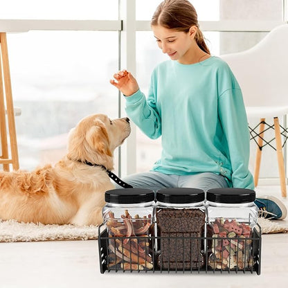 Dog Treat Container, Airtight Dog Treat Jar Set of 3, Wire Pet Food Storage Containers , With Reusable Bone Shaped Label Sticker, Suitable for Pet Snacks Storage, Farmhouse Kitchen Counter(68oz*3)