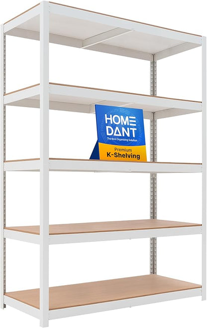 HOMEDANT House 5 Tier Heavy Duty Garage Shelving Adjustable Metal Rack Storage Shelves Standing Shelf Unit Organizers Pantry Closet Office (1, White, 48.1" W x 24.4" D)
