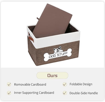 Foldable Dog Toy Box, Fabric Pet Storage, Folding Organizer Home Décor Bin with Handle, Collapsible Storage Basket for Pet Leash, Blanket, Chew Toys and Accessories, Coffee