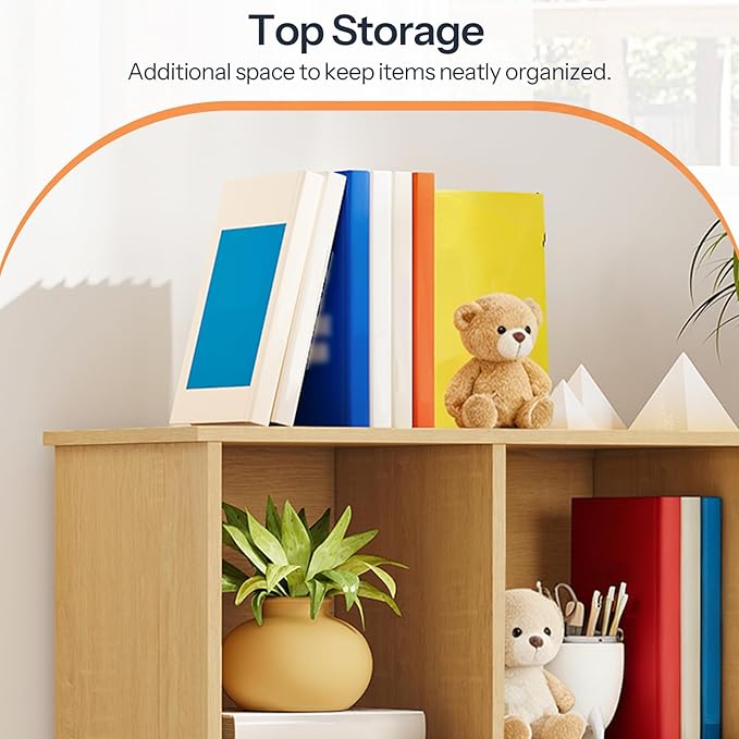 HOOBRO Toy Storage Organizer, Toy Organizers and Storage with 2 Movable Drawers and 5 Cubbies, Kids Bookshelf and Toy Storage for Books or Dolls, Toy Shelf for Playroom, Natural NL88CW01